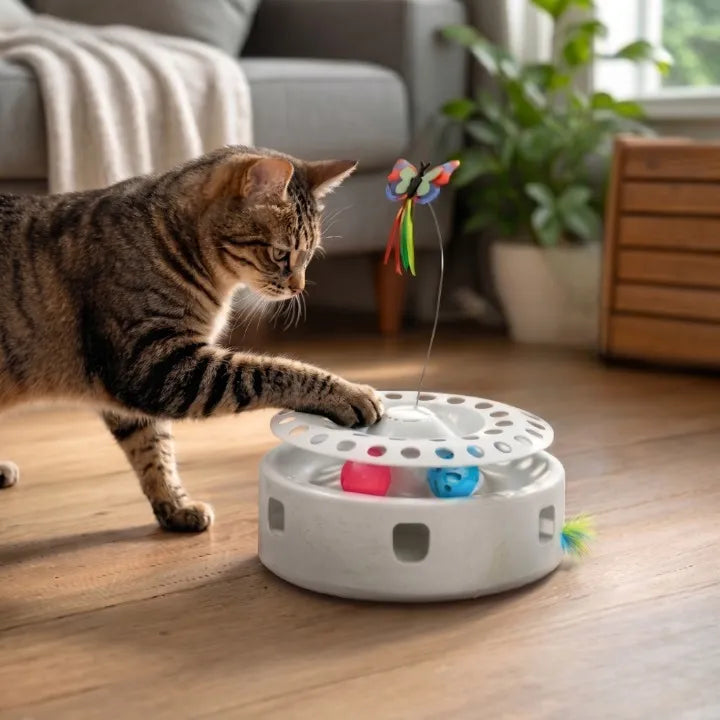 Jouet interactif 3-en-1 pour chat, papillon, plume et balles