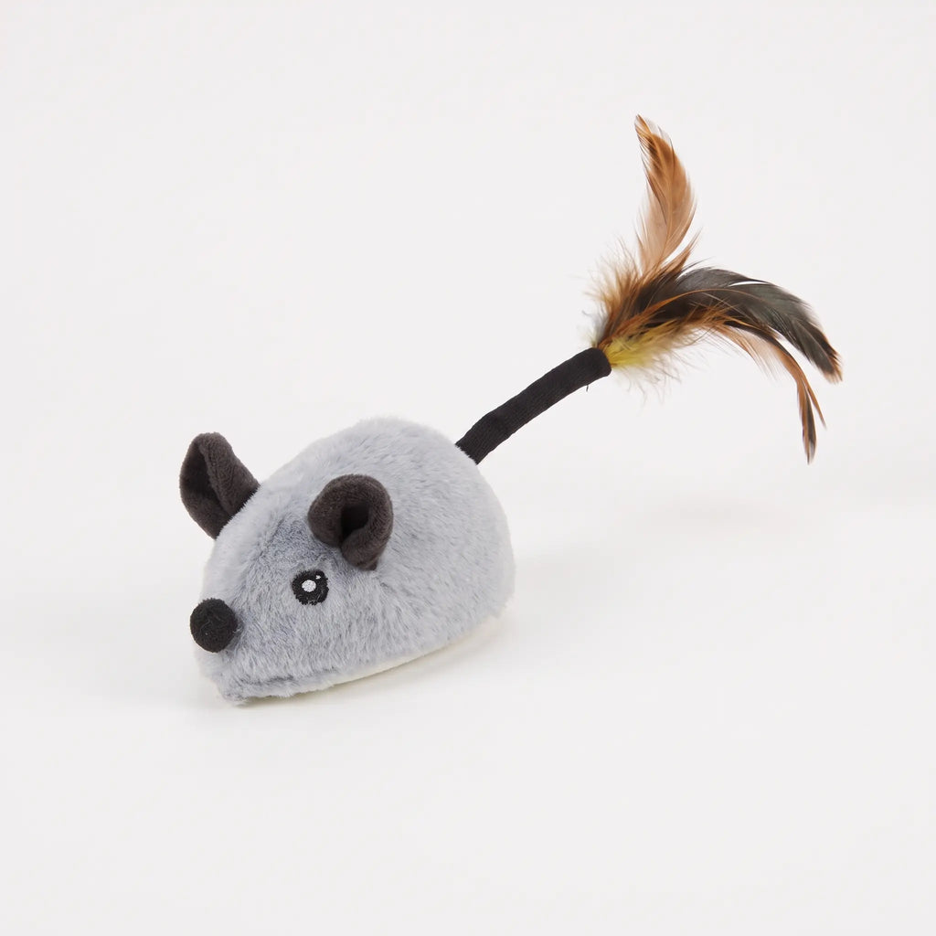 Souris interactive pour chat en peluche, qui couine